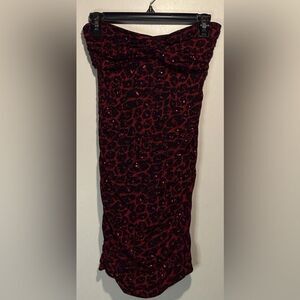 Forever 21 Vintage Red Black Leopard Print Strapless Bodycon Back Cutout Dress M